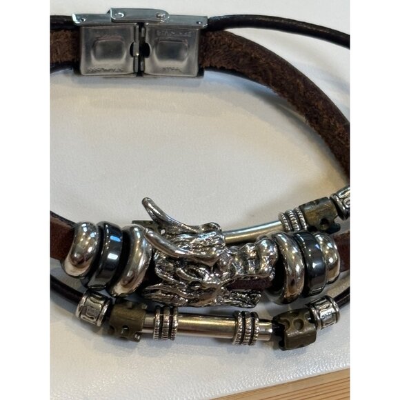Dragon Claw Leather Bracelet With Stainless Steel Clasp - Picture 8 of 8